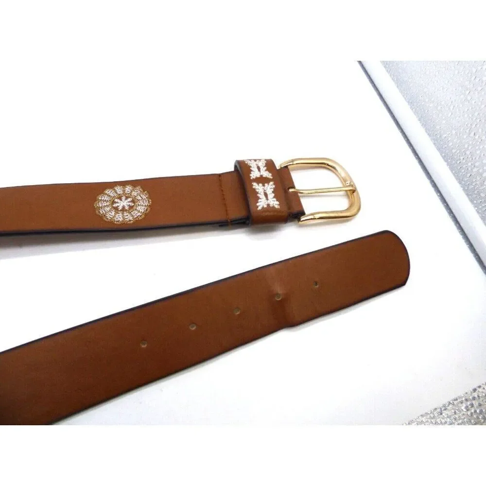 Women’s Embroidered Belt, Cognac, L